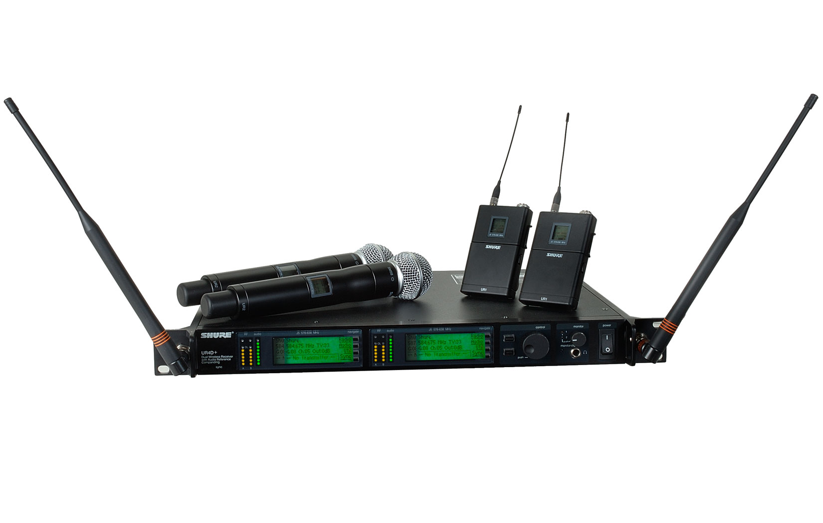 SHURE 2-Kanal Funk-Rack, inkl. 2 Handmik, 2 Bodypack